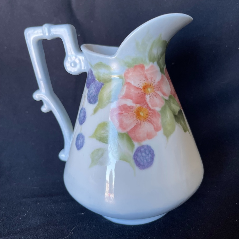 Pitcher, hand painted flowers, Victorian style, spring, Easter